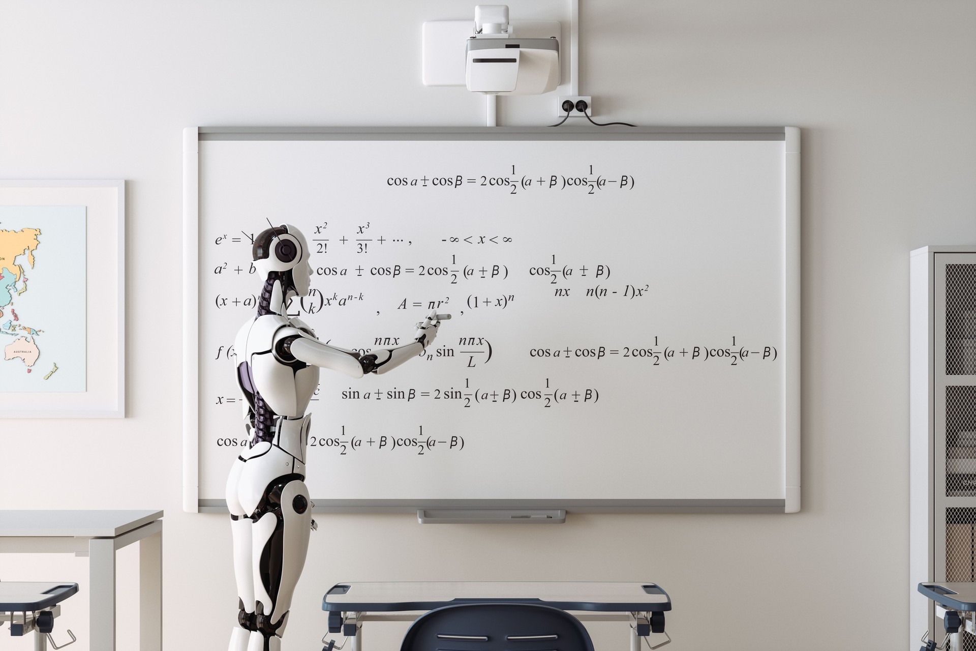 Humanoid Robot Teacher Teaching Mathematics In The Classroom